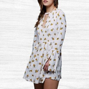 Free People Tegan White Floral Boho Mini Dress - Size 0